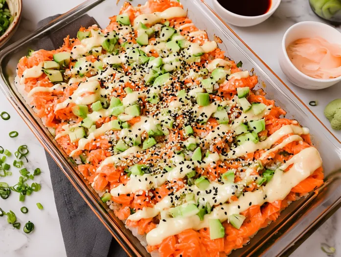 salmon sushi bake