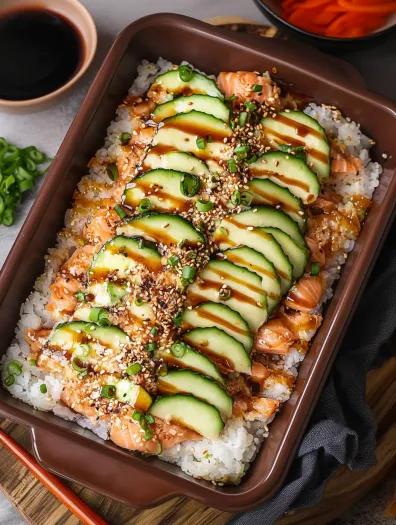 salmon sushi bake