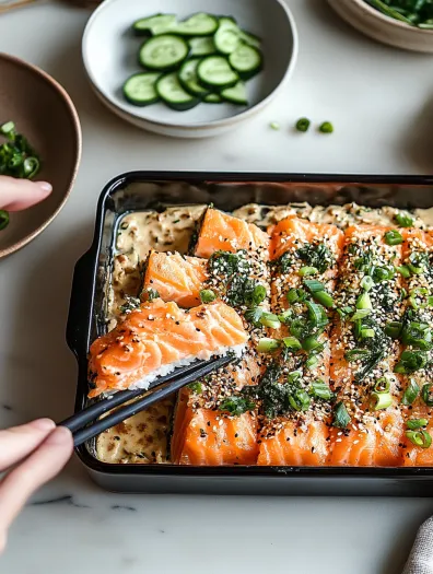 salmon sushi bake
