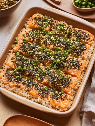 salmon sushi bake