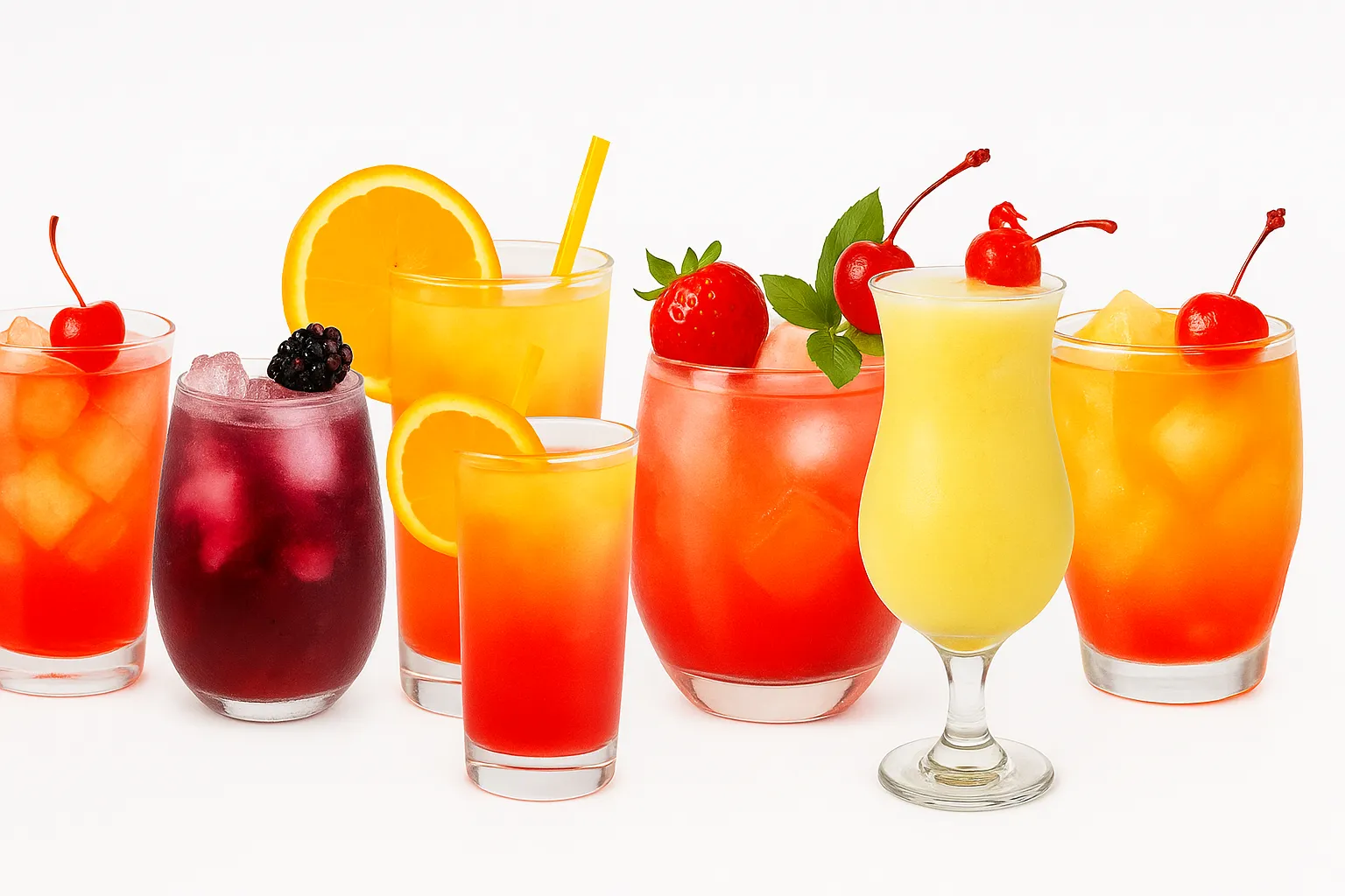A collage featuring a variety of colorful mocktails.