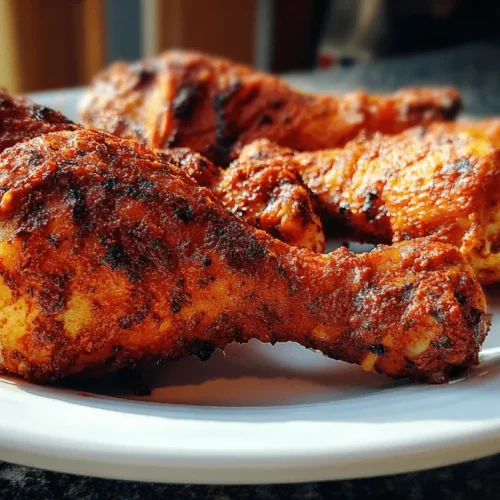 Close-up of appetizing, crispy cooked drumstick chicken, seasoned and arranged on a white plate under natural light.