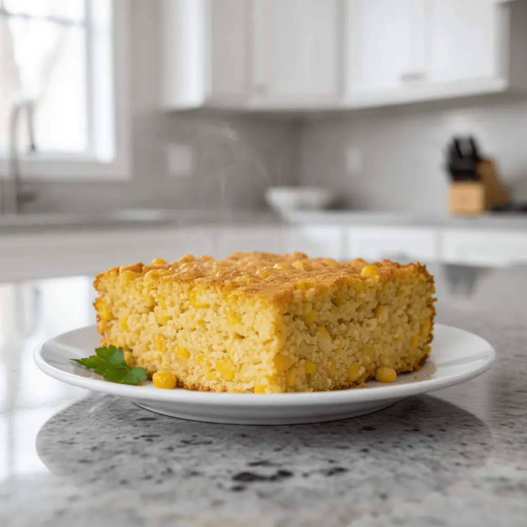 Freshly baked, steaming jiffy cornbread slice, perfect for hearty jiffy cornbread recipes casseroles.