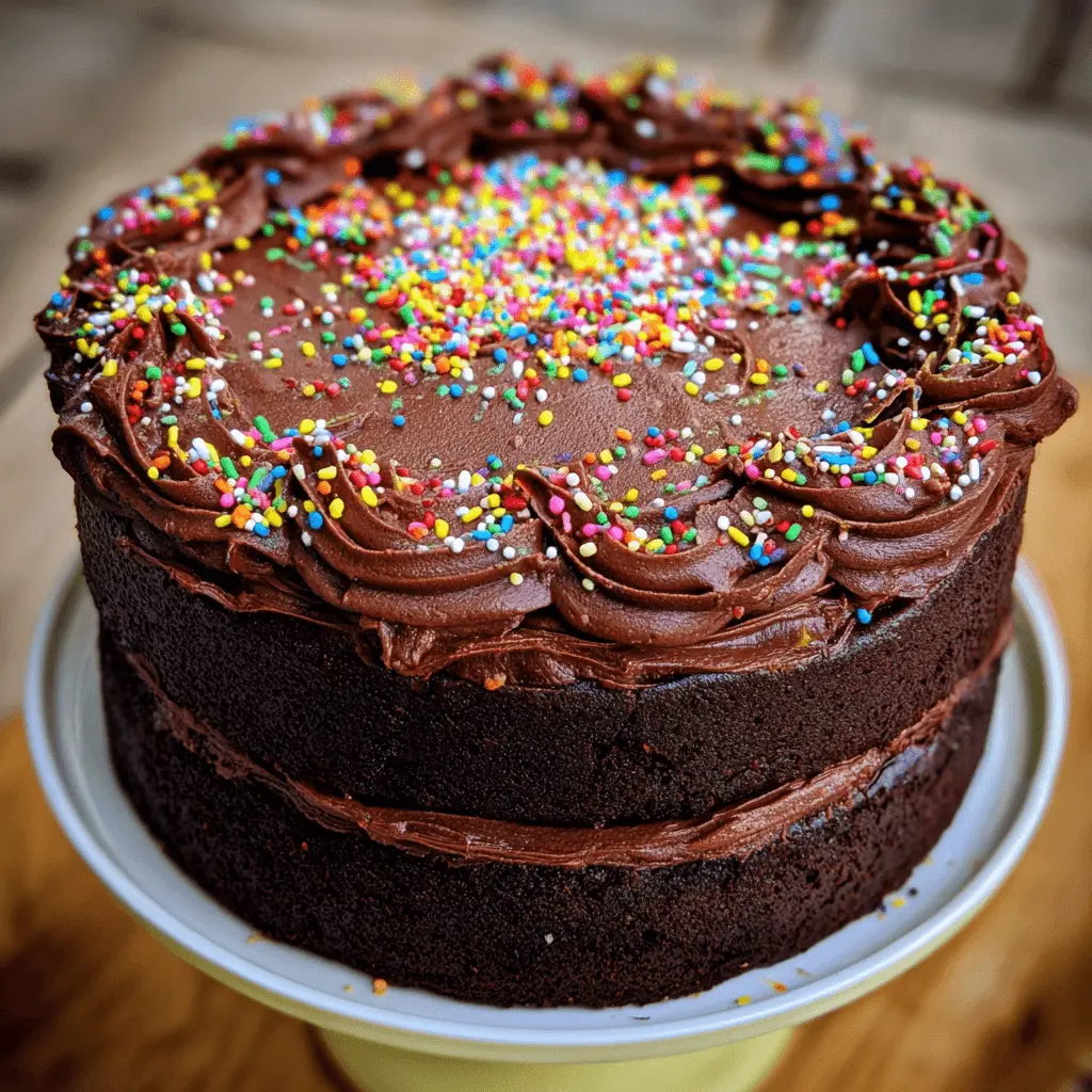 Delicious two-layer homemade chocolate cake with colorful sprinkles, perfect for a chocolate cake birthday celebration.