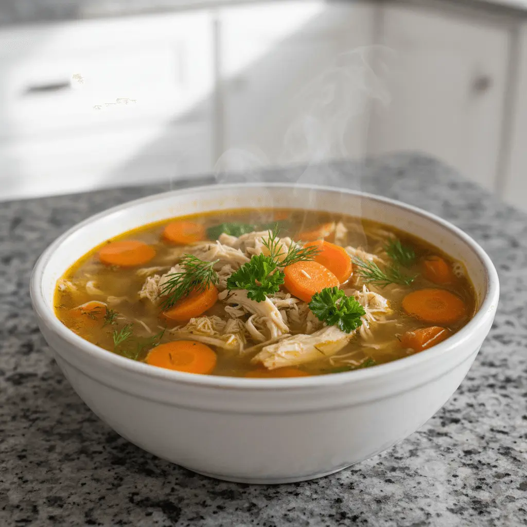 Steaming bowl of chicken noodle soup, a comforting example of delicious crockpot recipes soup.