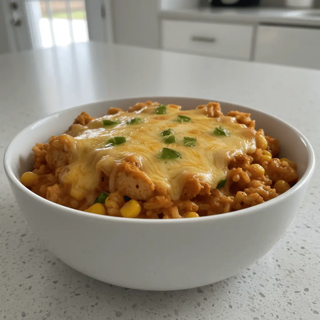 Cheesy chicken and rice dish, a delicious example of easy canned chicken recipes.